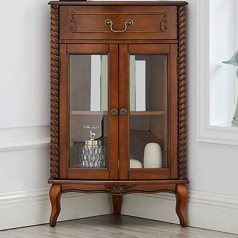 Mid-century Modern Brown Corner Cabinet, Wooden Accent Cabinet with Shelves