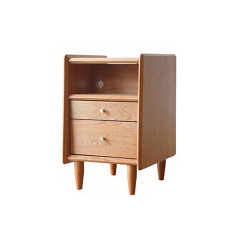 Solid Wood Nightstand Modern 22 Inch H Open Storage 2-Drawer Legs Included Night Table