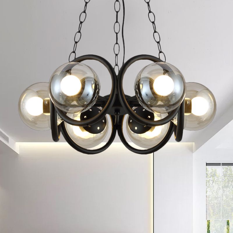 Black 6/8 Bulbes lustre Light Industrial Clear Glass Global Pendant Lighting Pending avec cage ronde