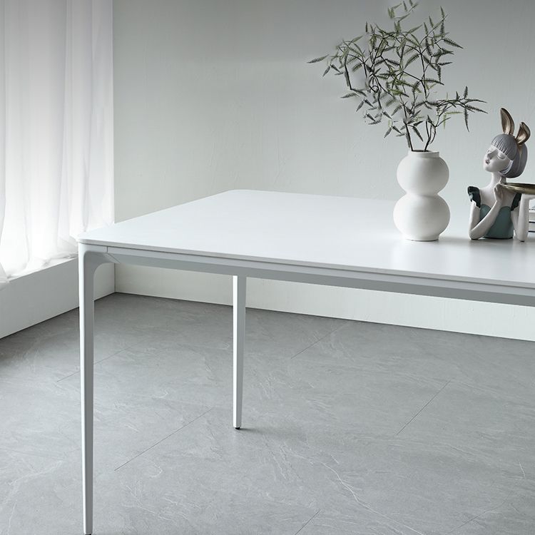 Modern White Kitchen Dining Table Sintered Stone Rectangle Shape Dining Table with 4 Legs Base