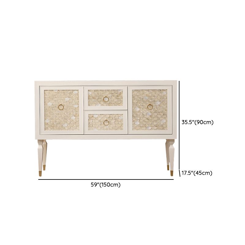 White Engineered Wood Buffet Stand Gold Base Sideboard Cabinet with Storage