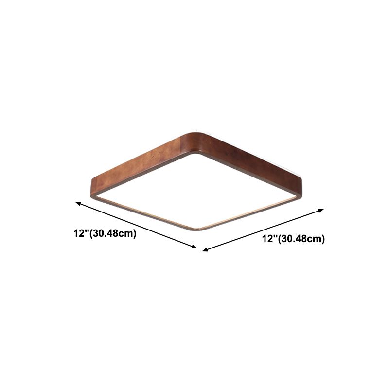 Japanese Style Rectangle Ceiling Light Brown Wood LED Flush Mount Light for Living Room