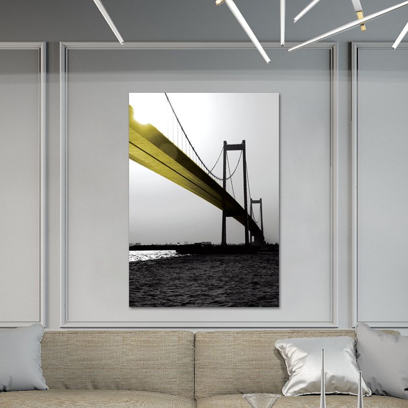 Nostalgic Viaduct Canvas Wall Art Yellow and Grey Bedroom Wall Decor, Texture Surface