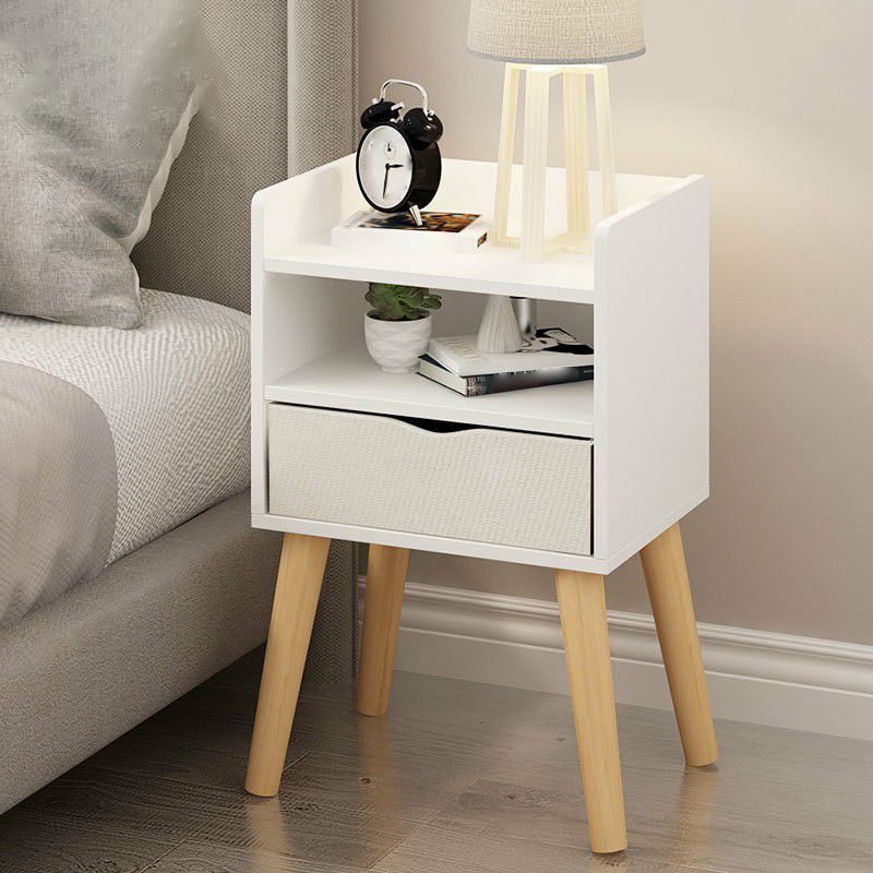 22.4" /23.6" Tall Wooden Nightstand in Blue/white / Natural Modern Night Stand