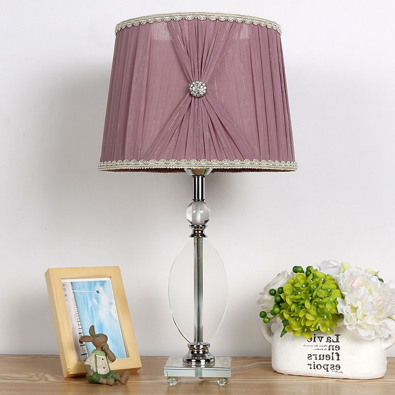 1 Light Bedroom Night Light Rustic Purple Nightstand Lamp with Conical Crystal Shade