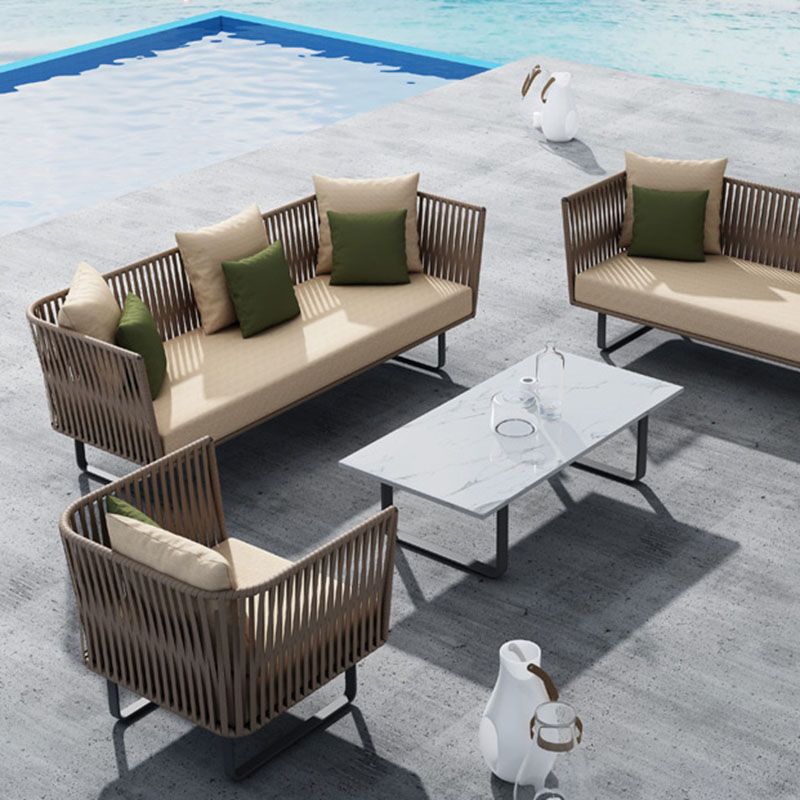 Brown Rattan Patio Sofa UV Resistant Outdoor Patio Sofa with Cushions