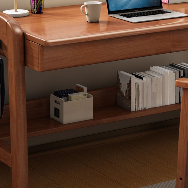 Contemporary Wooden Writing Desk with 2 Drawers and 1 Shelf in Solid Wood