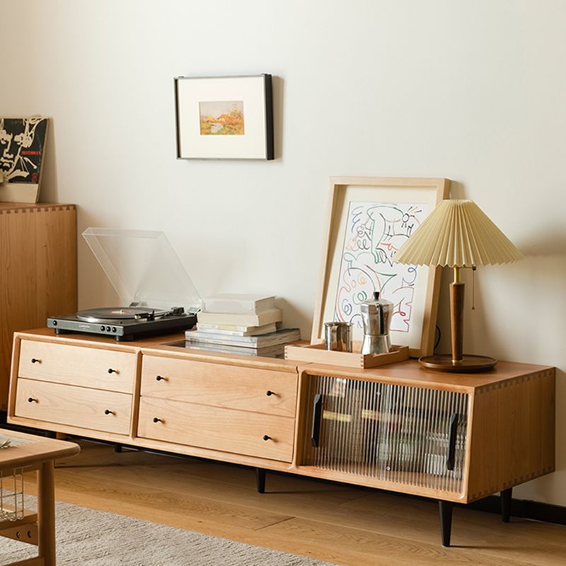 Contemporary Media Console Wooden TV Media Console with 4 Drawers