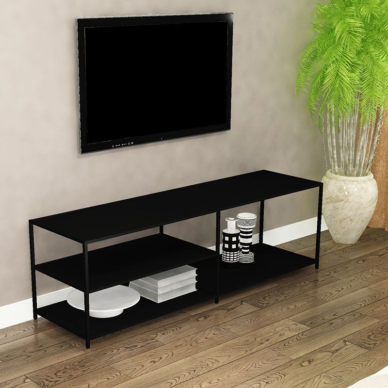 Black/White Metal TV Media Stand Industrial TV Stand Console with Shelves