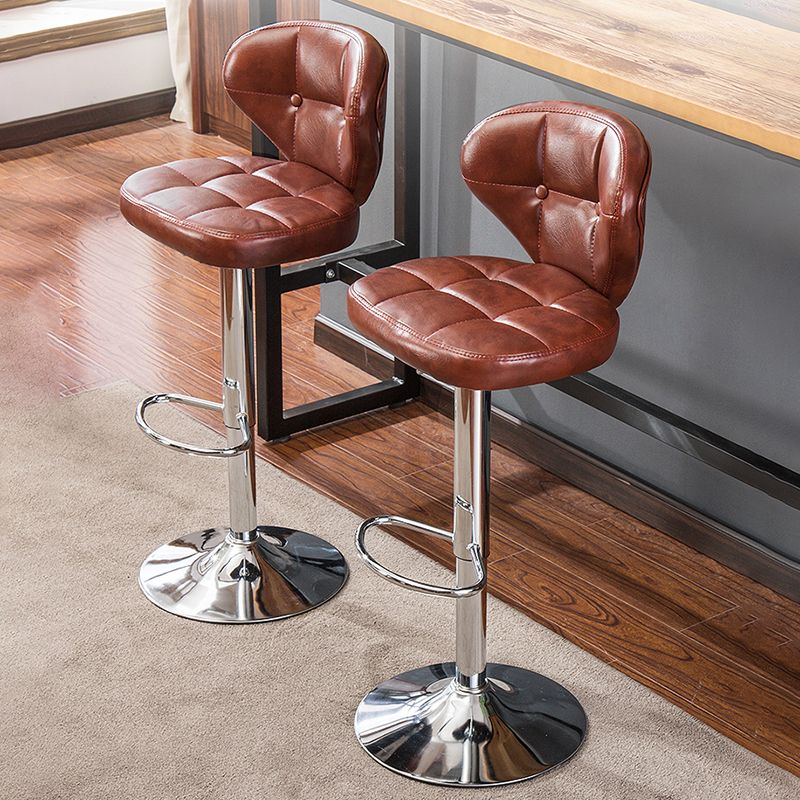 Nordic Style Leather Upholstered Barstool Adjustable Height Swivel Bar Stool