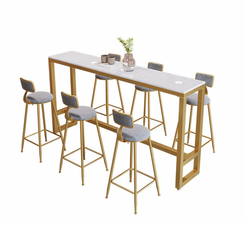 Stone Bar Dining Table Glam Rectangle Bar Table with Trestle for Living Room Balcony