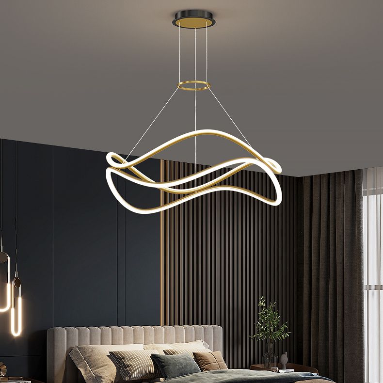 Twist Shade Metal Chandelier Lights Modern 2- Light Chandelier Lighting Fixtures in Gold