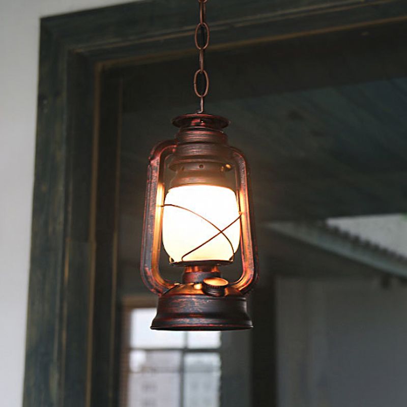 Milk Glass Kerosene Drop Pendant Farmhouse 5.5"/7"/8" Wide 1-Bulb Dining Room Hanging Light Fixture in Copper