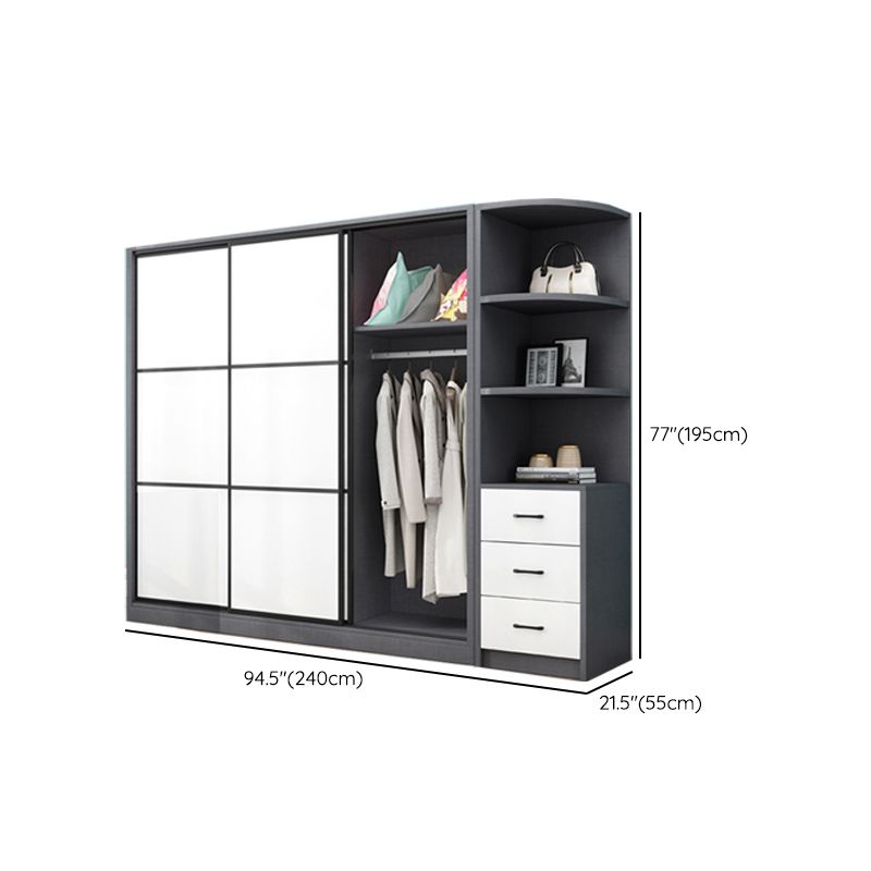 Gray Modern Coat Locker Wooden 3-Drawer Matte Finish Closet with Garment Rod