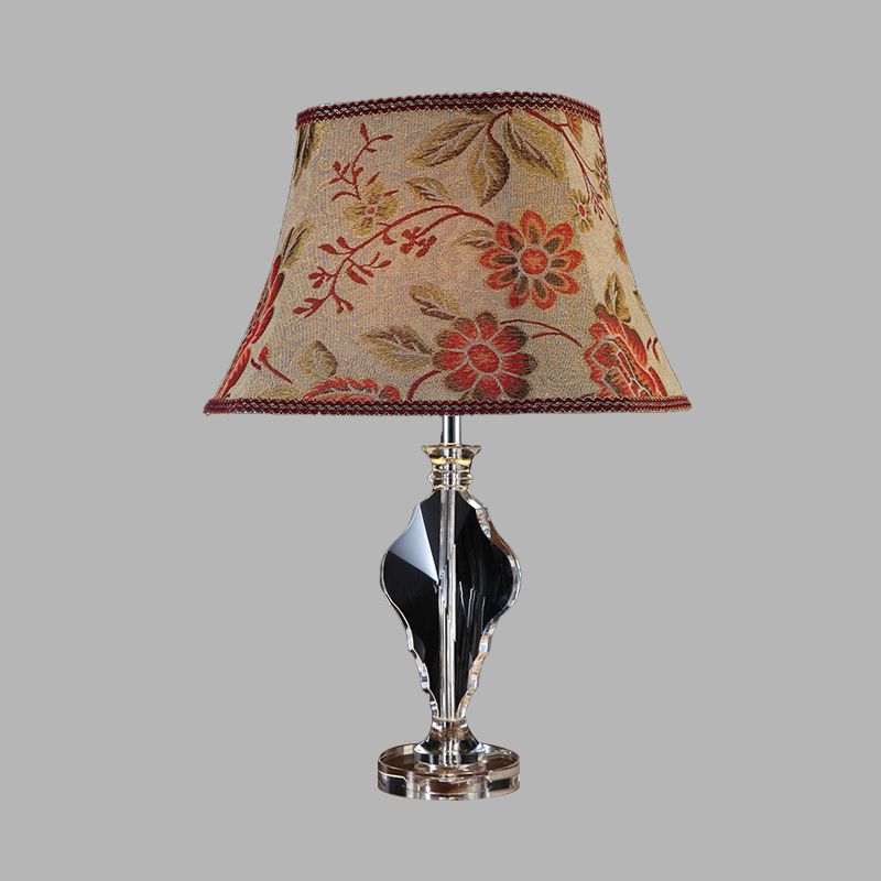 1 Light Fabric Night Light Rural Style Beige Blossom Living Room Table Lamp with Crystal Base