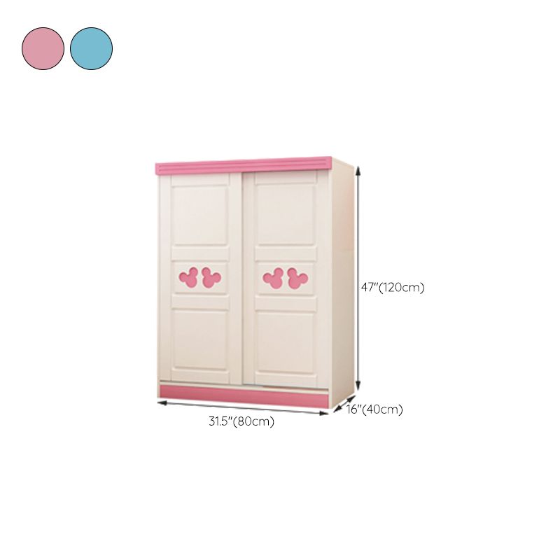 Blue and Pink Wardrobe Armoire Wood Hanging Clothes Rack for Bedroom