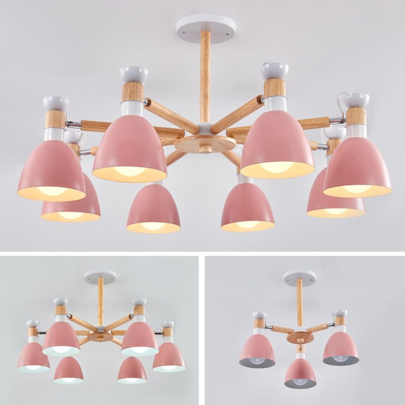 Multi Light Cone Sanging Chandelier Modern Macaron Style Metal Metal Hanging Lamping pour chambre à coucher