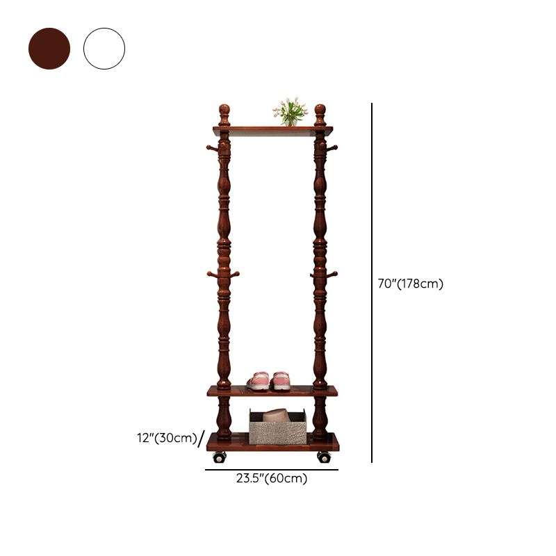 Traditional Solid Wood Coat Hanger Free Standing Coat Rack with Storage Shelving