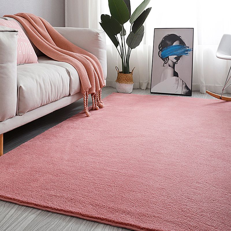 Pink Bedroom Area Carpet Pure Color Polyester Area Rug Stain Resistant Washable Rug