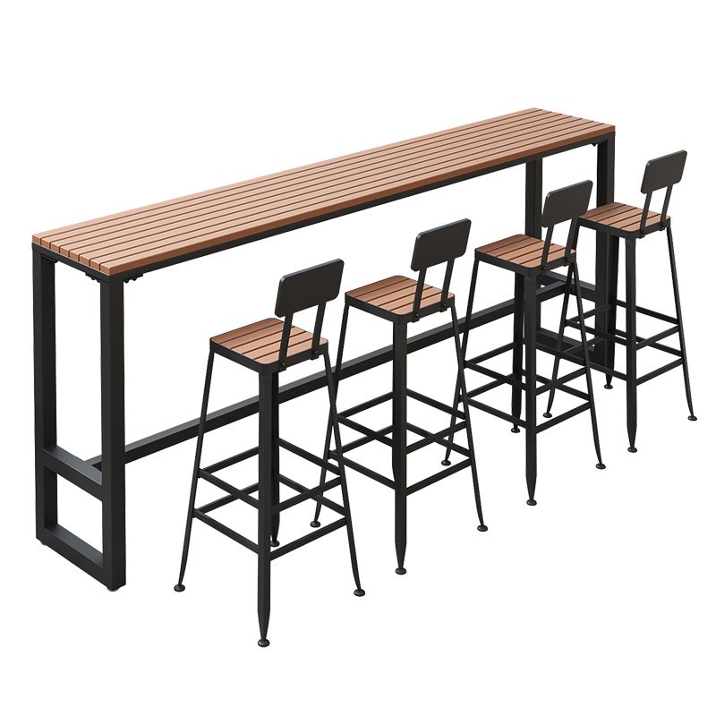 Wood Bar Dining Table Modern Rectangle Bar Table with Trestle Pedestal for Courtyard