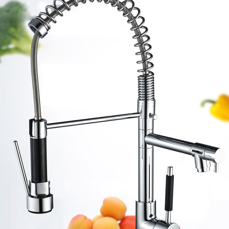 Swivel Spout Kitchen Sink Faucet Spring Spout with Pull Out Sprayer