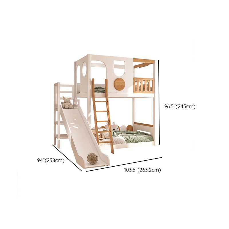 Contemporary White Bunk Bed in Solid Wood with Built-In Ladder