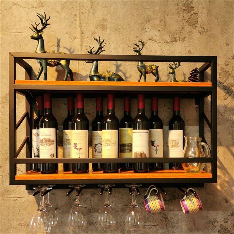 Wood and Metal Wall Mounted Wine Rack 8"W X 22"H 12-Bottle Wine Racks with Shelf