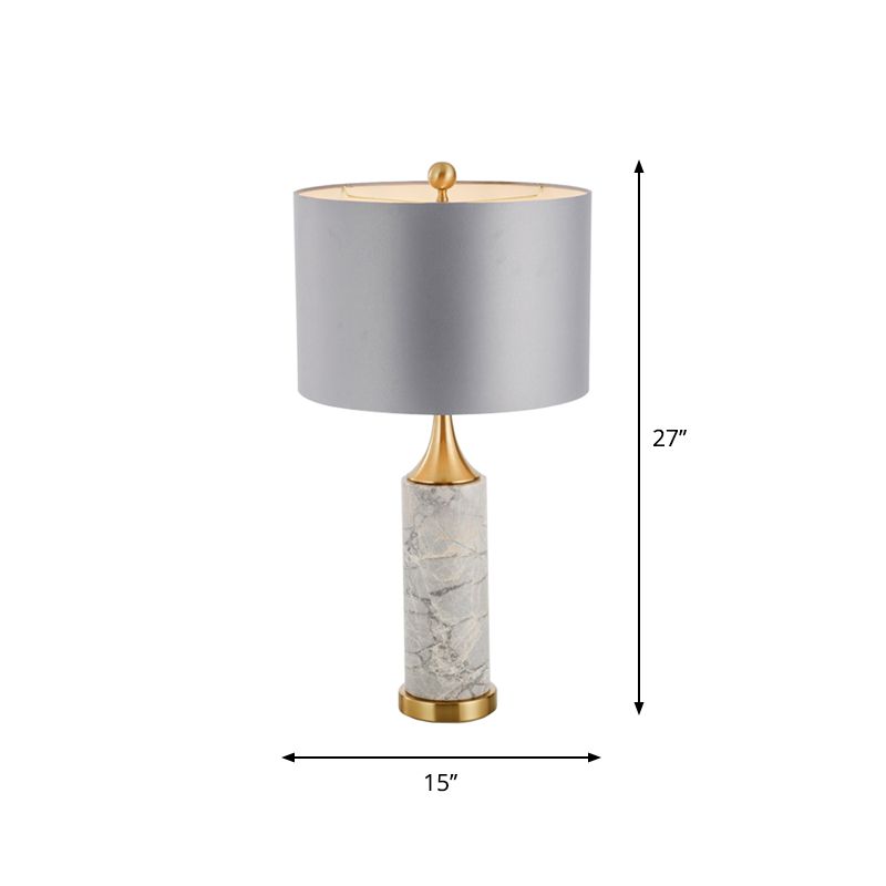 Trumpet Flared Nightstand Light Nordic Marble Single Antiqued Gold Table Lamp with Fabric Shade