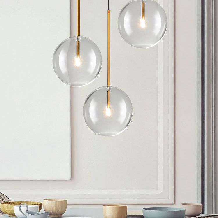 Globe Glass Hanging Light Fixture Minimalist Style Gold Pendant Lighting Fixture