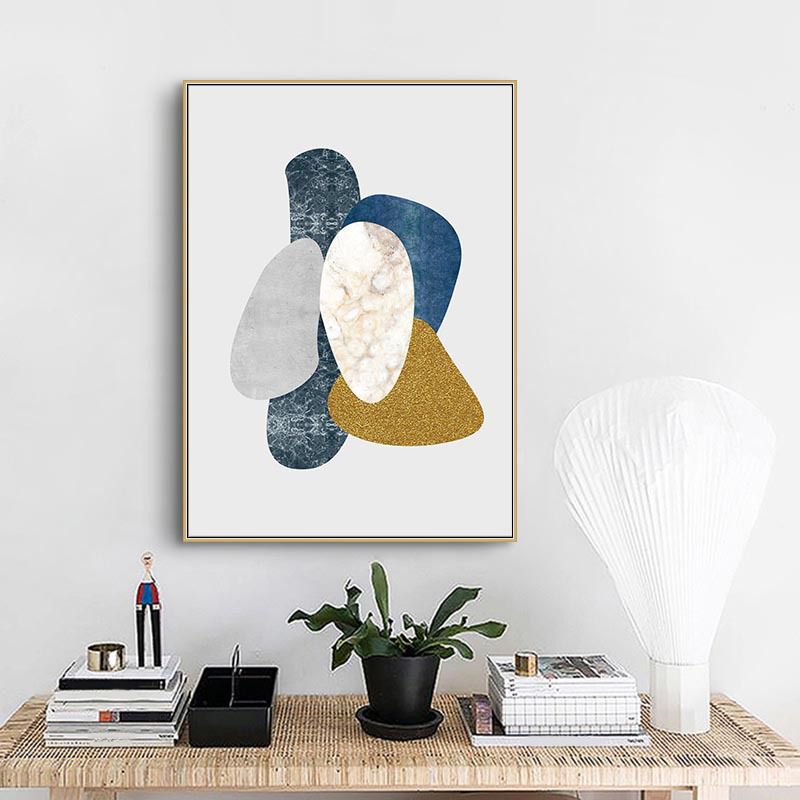 Minimalist Pebbles Drawing Art Print House Interior Canvas in Blue-Grey on White