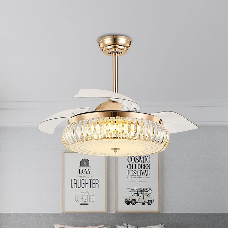 19.5" W Arch Pendant Fan Lighting Modernism LED 4-Blade Crystal Semi Flush Ceiling Light in Gold