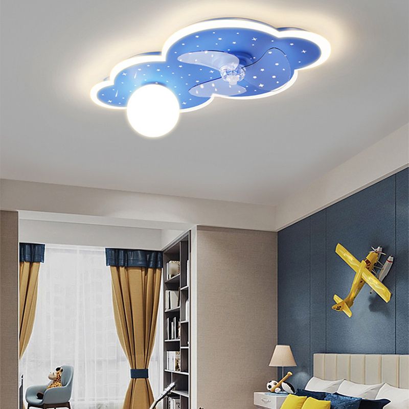 Blue Fan with Light Modernism Metallic LED Ceiling Fan for Home