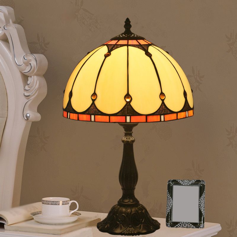 Domed Night Lighting Traditional Cut Glass 1 Head Black Table Lamp with Jeweled Deco