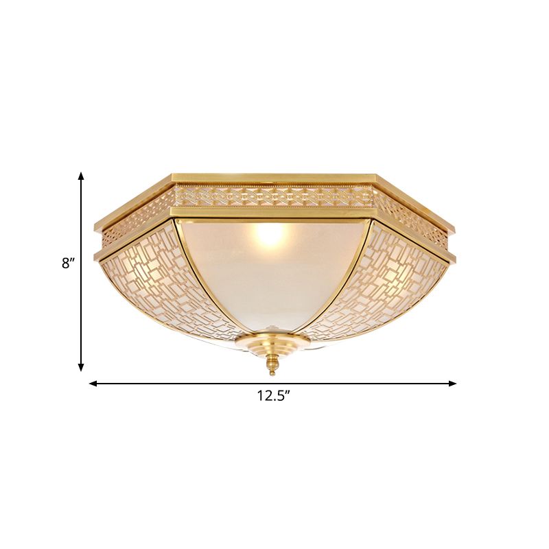 Dome Bedroom Flush Mount Light Colonial Opal Frosted Glass 3 Bulbs Brass Close to Ceiling Lamp