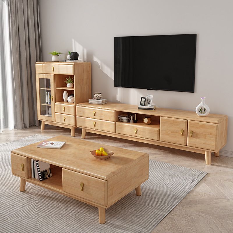 Solid Wood Stand Console Scandinavian TV Media Console with Drawers