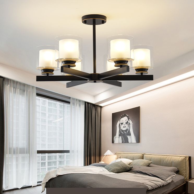 Contemporary Metal Hanging Chandelier Light Cylinder Glass Shade Suspension Light for Bedroom