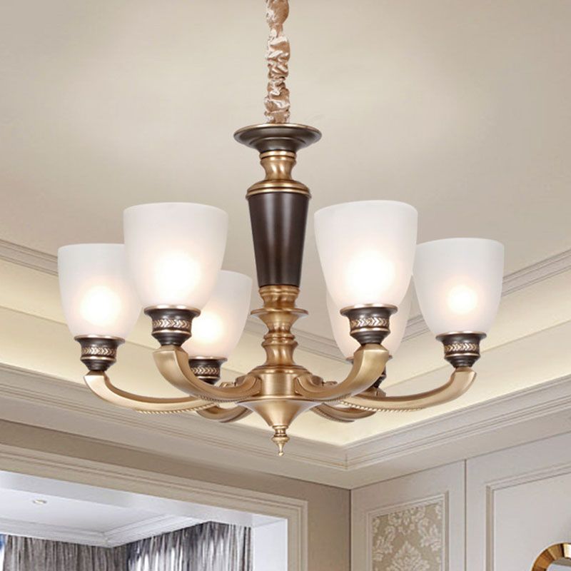 Simplicity Chandelier Lamp Brass Bowl Suspension Lighting Fixture with White Frosted Glass Shad