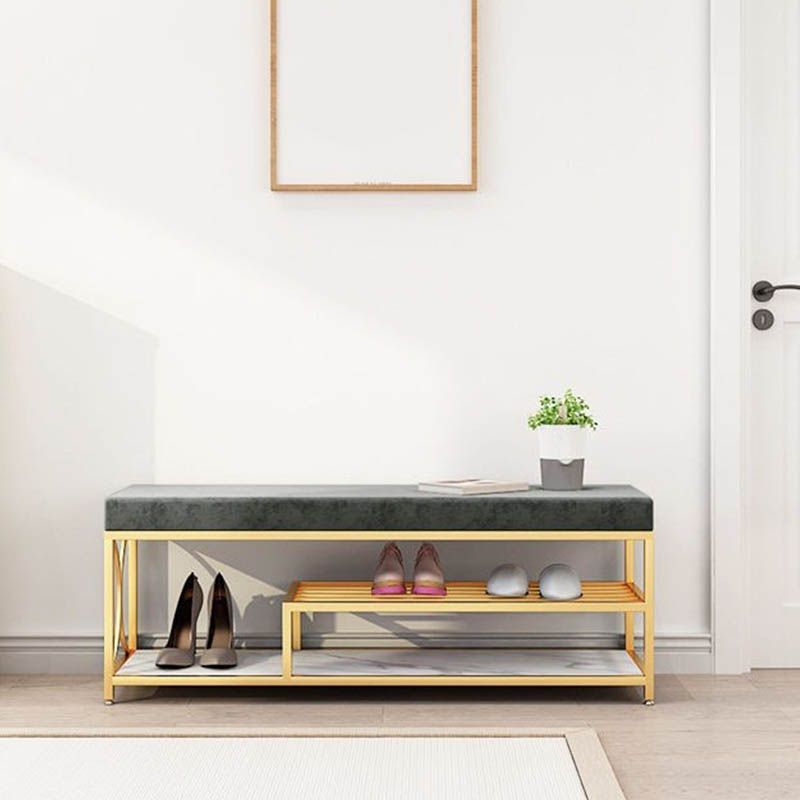 Glam Style Entryway Bench Cushioned Metal Seating Bench , 14 inch Width