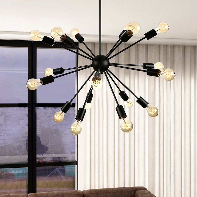 Sputnik Dining Room Chandelier Lightture Sylom Vintage Style Metal Multi Light Pendant Lampe en noir