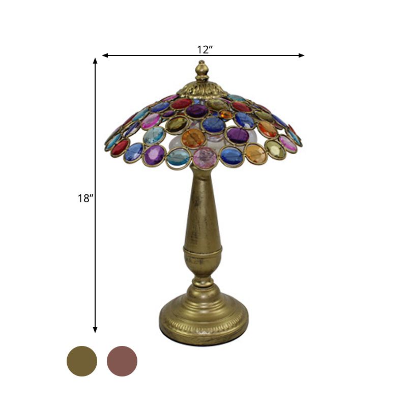 12"/16" Wide Traditional Conical Night Lamp 1 Bulb Metal Nightstand Lighting in Brass/Copper for Living Room