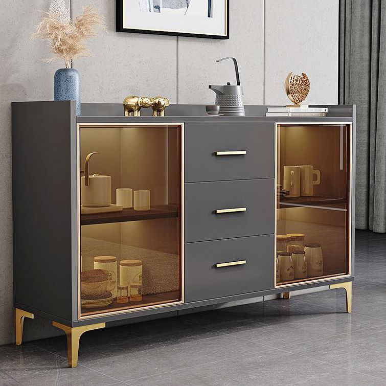 Modern Engineered Wood Sideboard Dining Room 35.4"H Buffet Server with Glass Doors