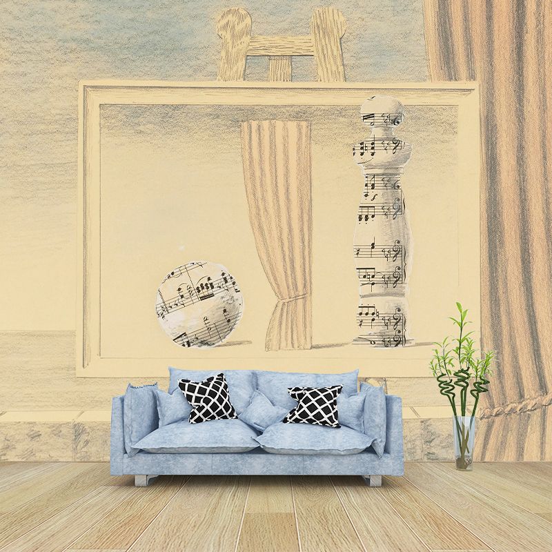 Abstract Music Note Wall Murals Surrealism Non-Woven Fabric Wall Decor in Light Brown