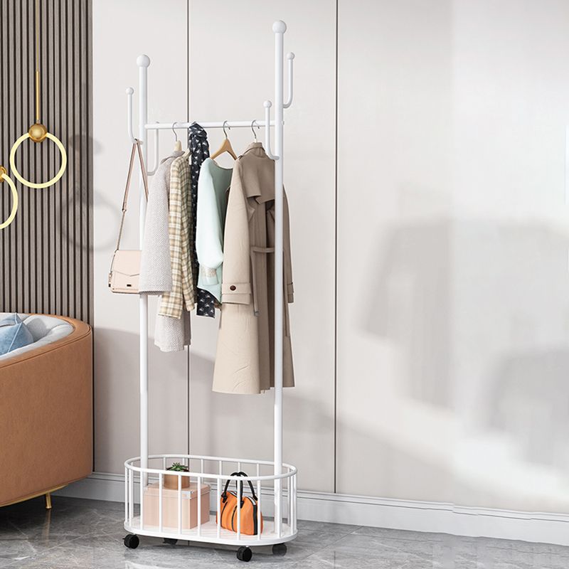 Gorgeous Coat Hanger Solid Color Basket Storage Metal Coat Rack with Castors