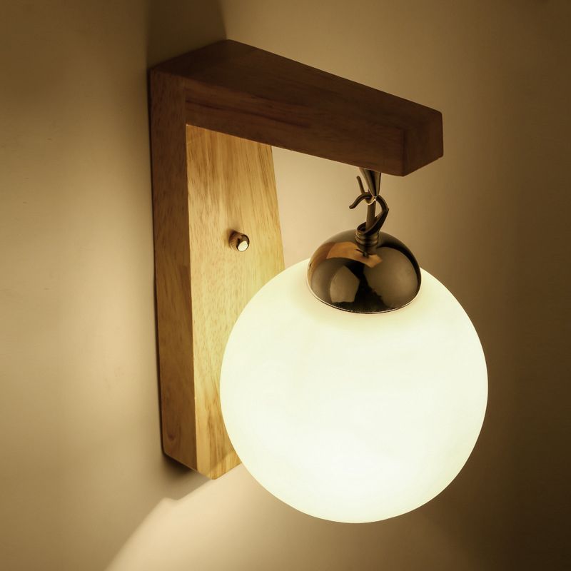 Wooden Vanity Lighting Simple Glass Shade Wall Light Sconce for Bathroom