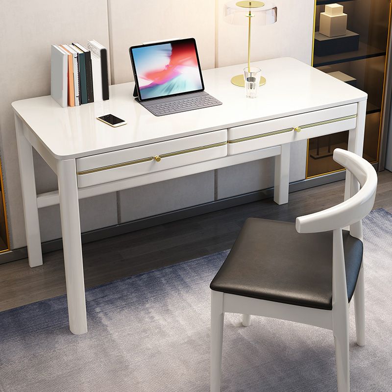 Contemporary Student Table with 2 Drawers in Rubber Wood for Home