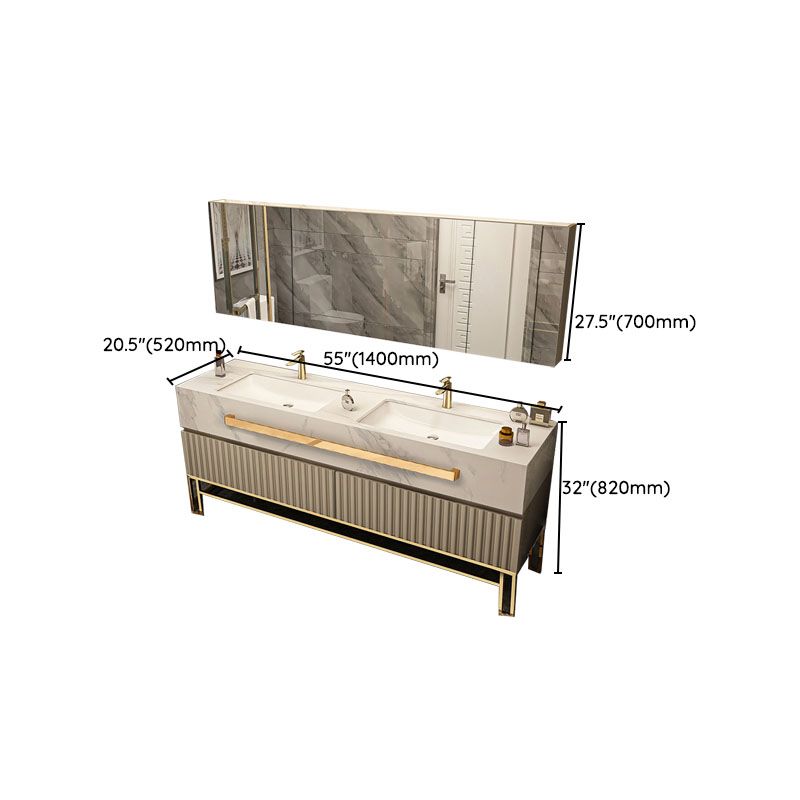 Glam Vanity Set Drawers Single Sink Freestanding Rectangle Bathroom Vanity with Mirror