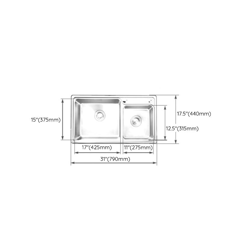 Rectangle 2 Holes Kitchen Sink Stainless Steel Double Basin Sink