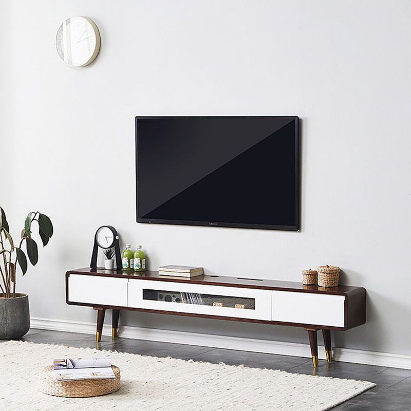 Scandinavian TV Console Solid Wood TV Media Console with Drawers