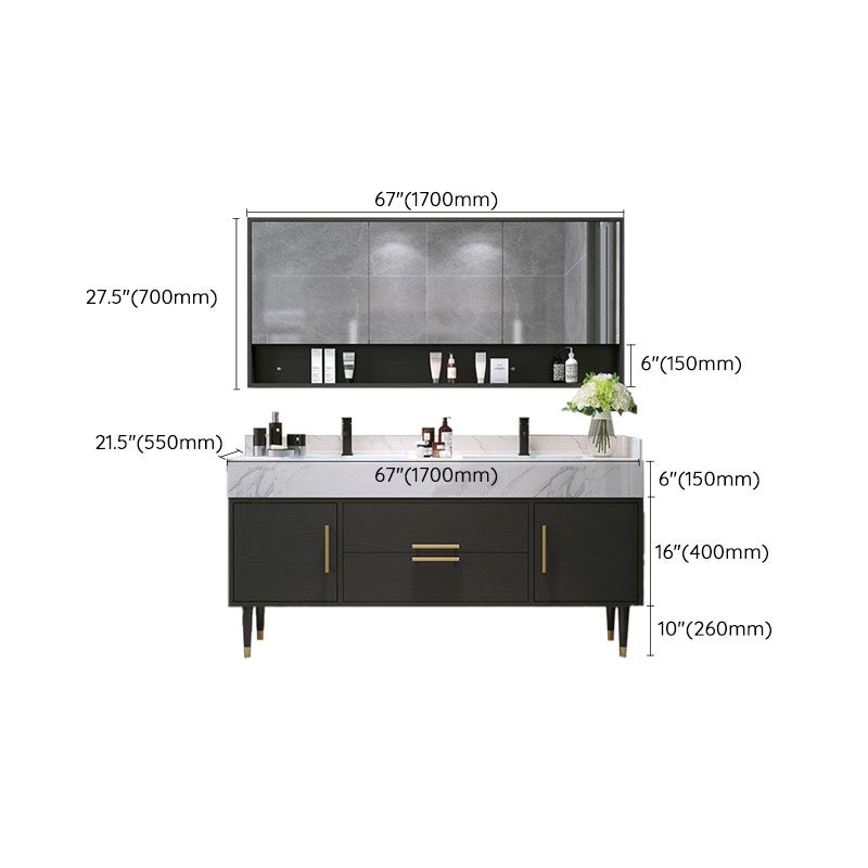 Double Sink Vanity Set 2 Doors Rectangle Freestanding Metal Frame Vanity with Mirror