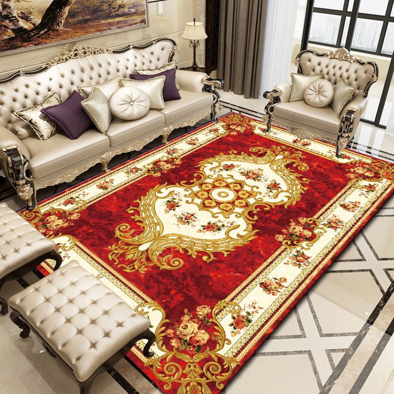 Retro Floral Printed Rug Multi Colored Synthetics Area Rug Anti-Slip Backing Machine Washable Indoor Rug for Parlor